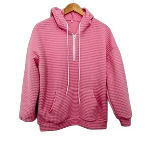 Women's Pink Quarter Zip Up Jacket Hoodie Sweater S